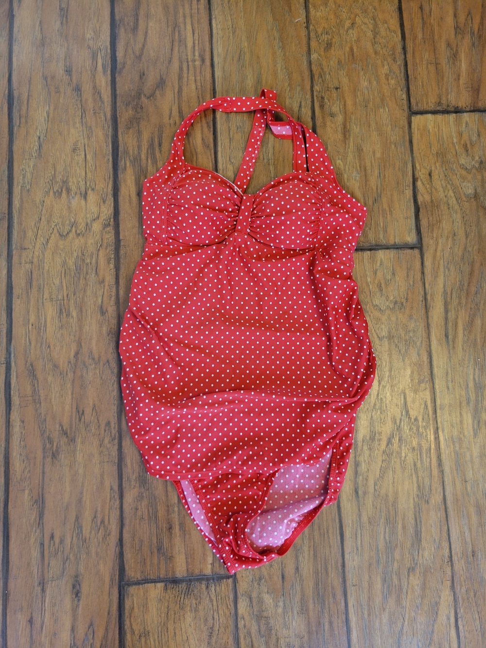 Maternity Red Polka Dot Halter One-Piece Swimsuit
